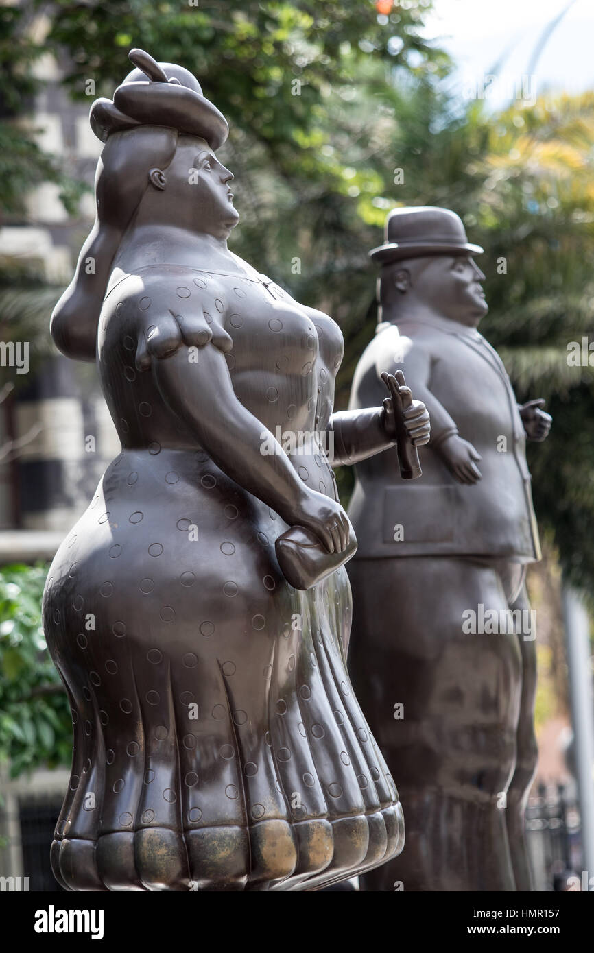 16. Oktober 2016 Medellin, Kolumbien: Closeup Details Botero surrealistische Frau und Mann-Statue im Zentrum Stadt öffentlich angezeigt Stockfoto