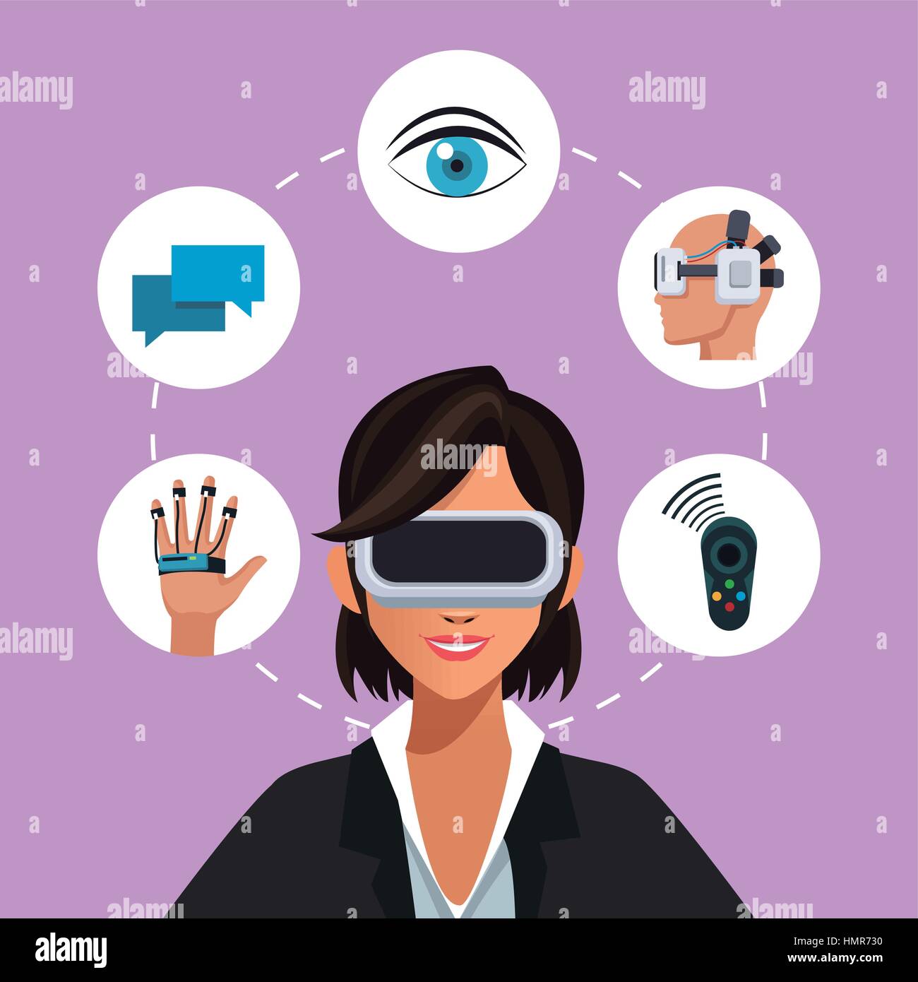 Frau virtual-Reality Brille Verbindung tragbar smart Stock Vektor