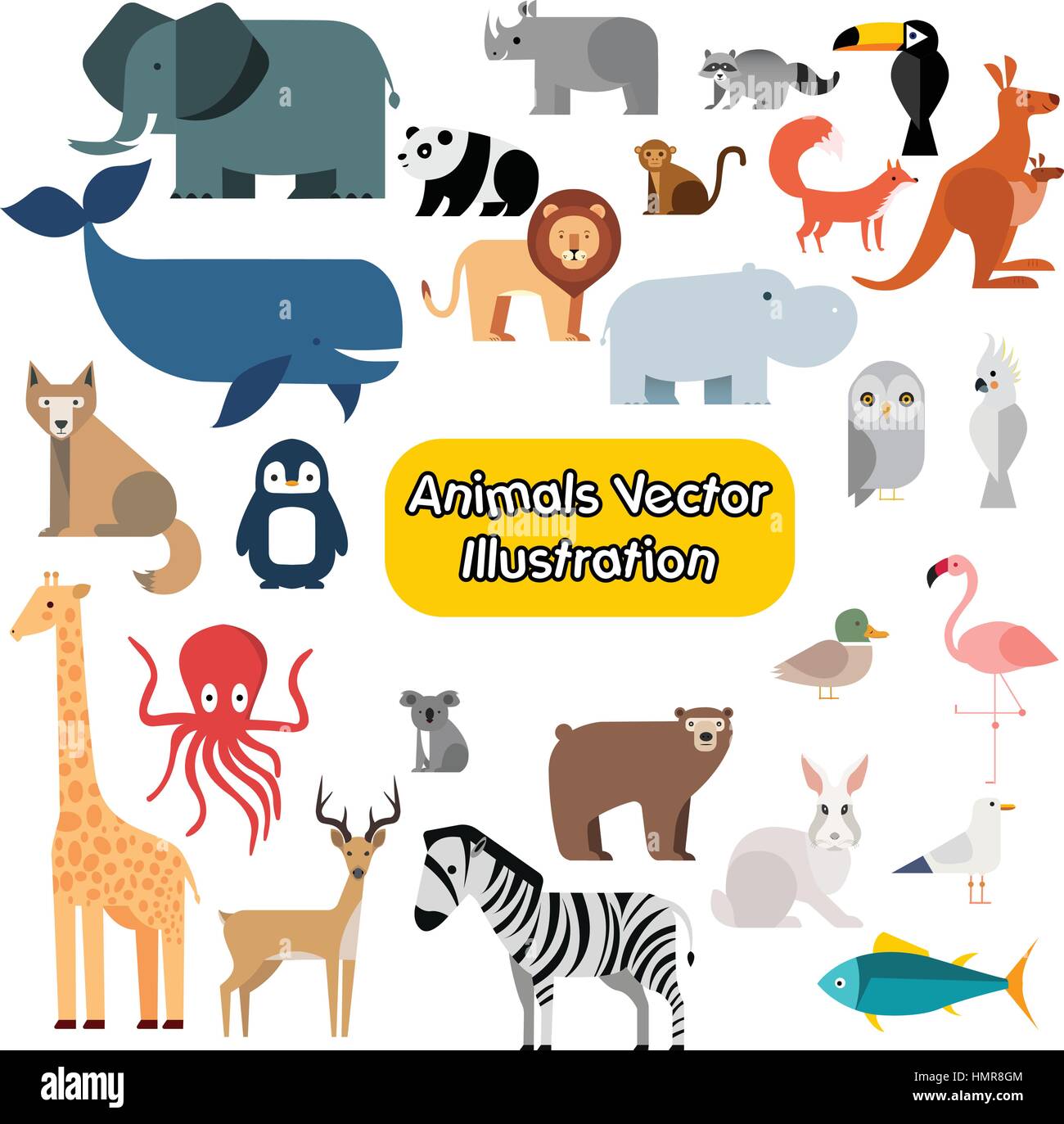 Lager niedlich Vektor Tiere Illustration Icons Set isoliert auf weißem Hintergrund Stock Vektor