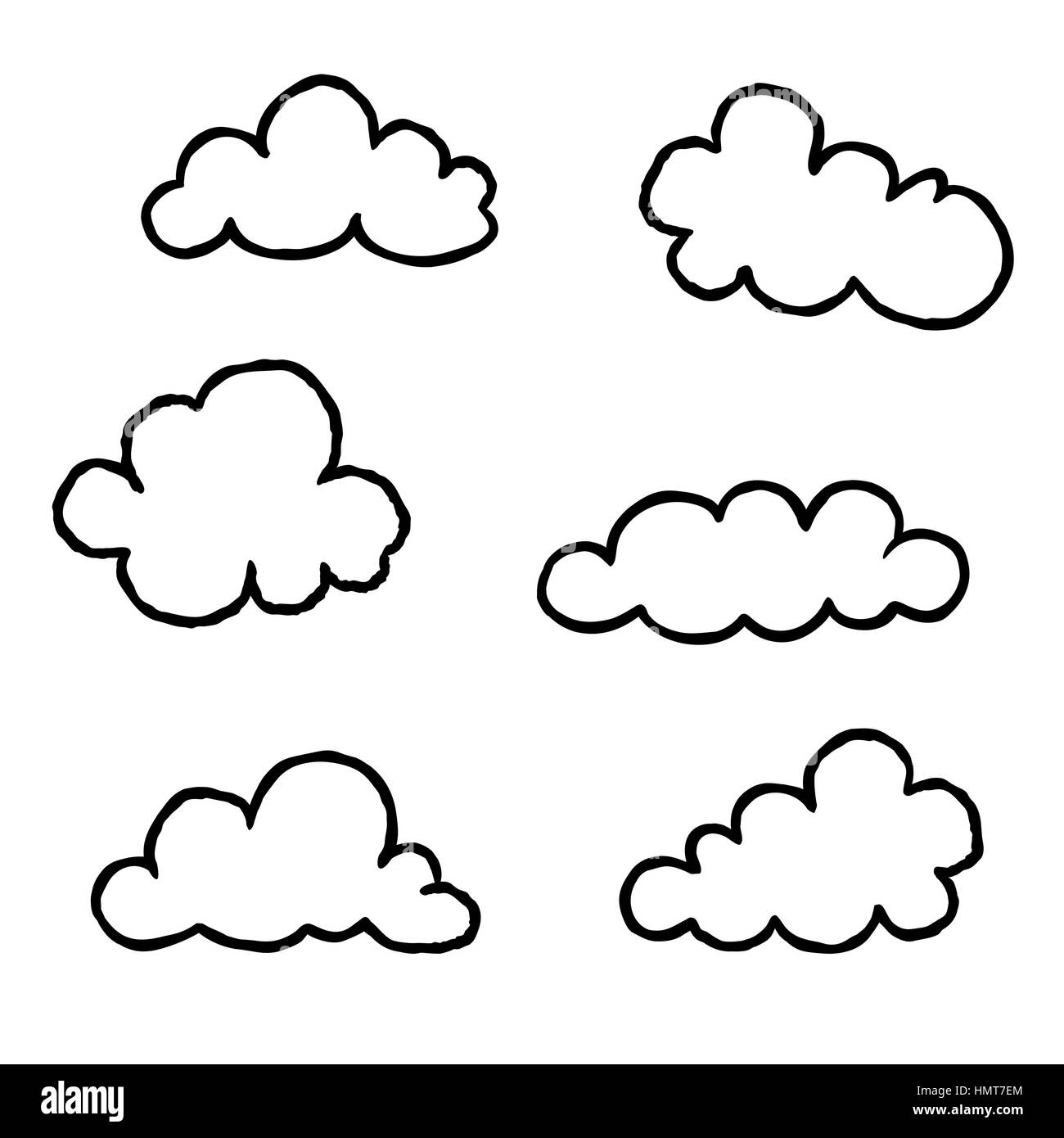 Cloud Icon Set. doodle Line Art illustration Wetter Zeichen Stock Vektor