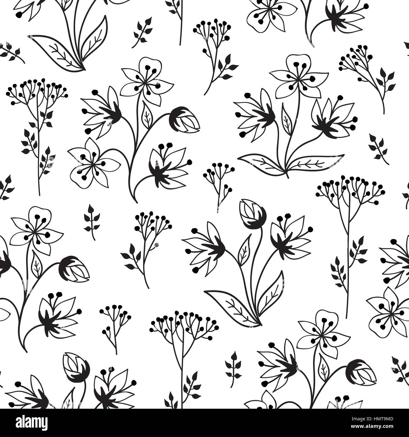 Florale Muster mit weißen Blätter und Blüten. zierpflanzen Kraut Zweig nahtlose Hintergrund. Natur Pflanze Frühling ornament Stock Vektor