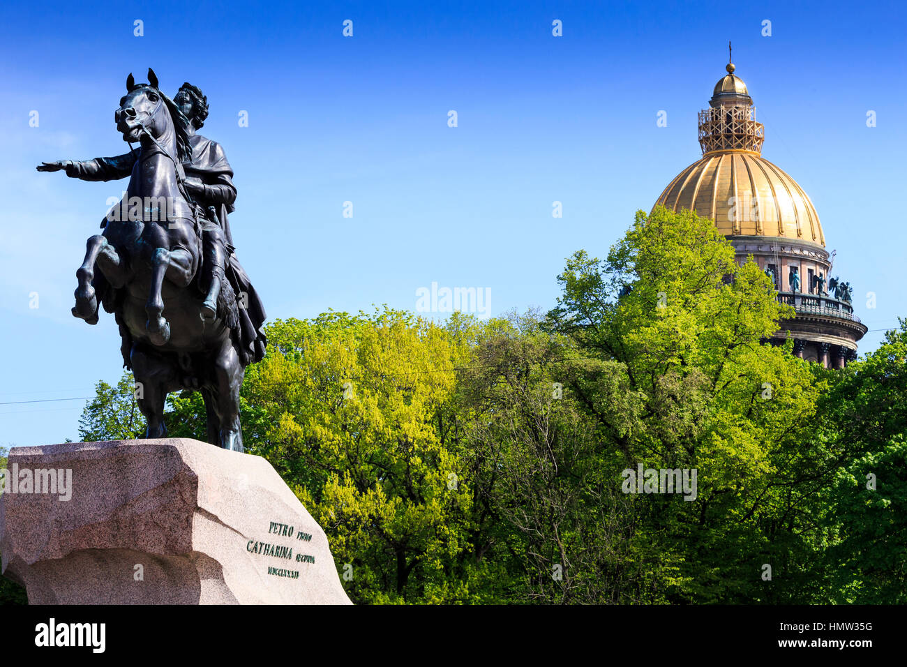 der eherne Reiter und Str. Isaacs Kathedrale, Dekabristen quadratisch, St Petersburg, Russland Stockfoto