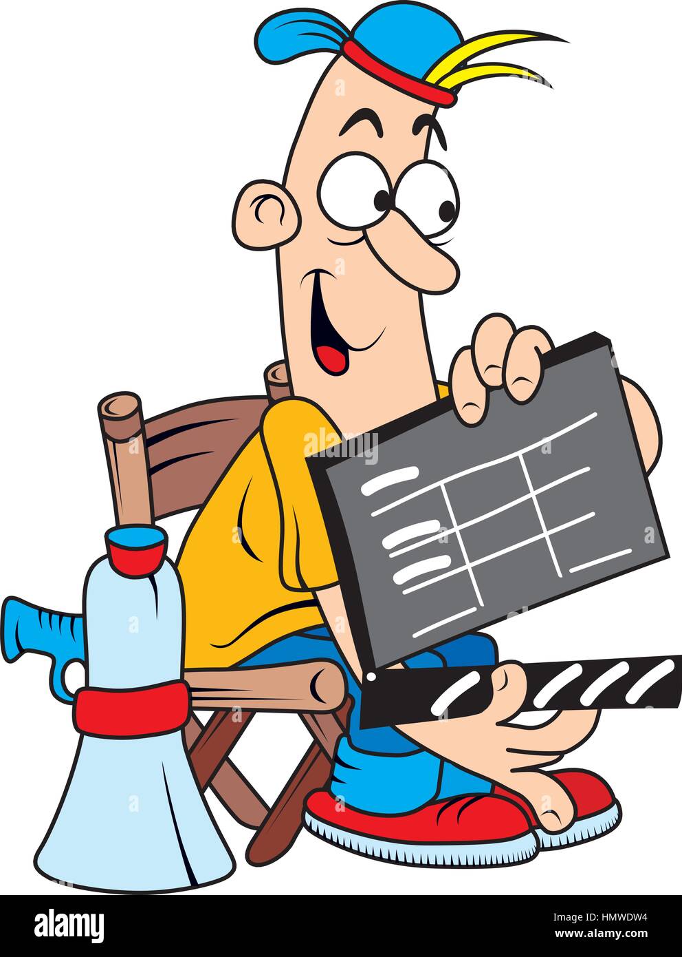 Lustige Comic-Figur als Filmregisseur isoliert auf weißem Hintergrund Stock Vektor