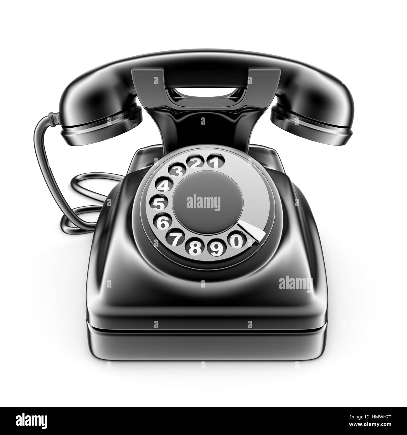 Alte schwarze rotary Telefon auf weißem Hintergrund. in 3d gemacht Stockfoto