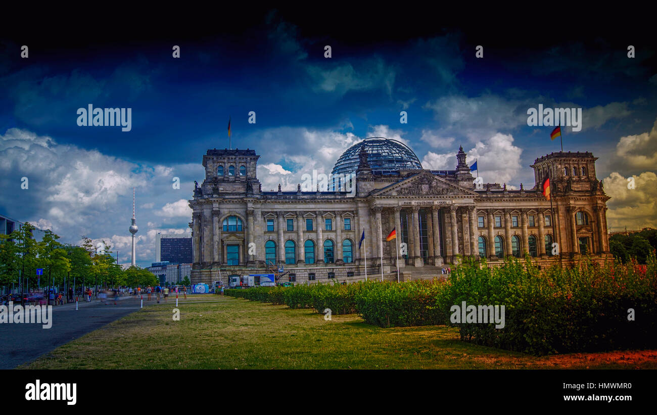 Die historischen Reichstag in Berlin mit modernen Kuppel, Berlin, Deutschland Stockfoto