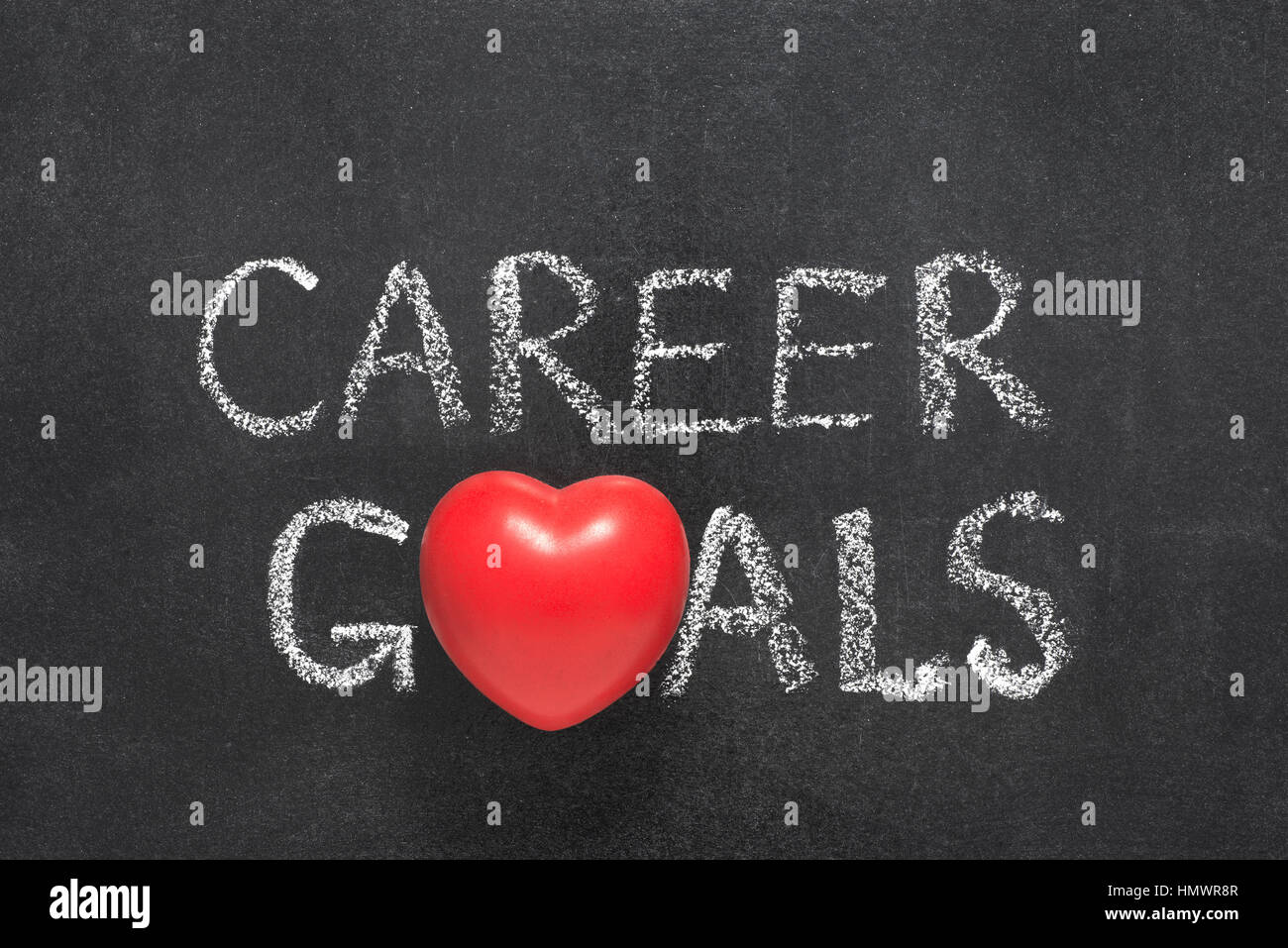 Karriere-Ziele-Satz handschriftlich auf Tafel mit Herzsymbol statt O Stockfoto