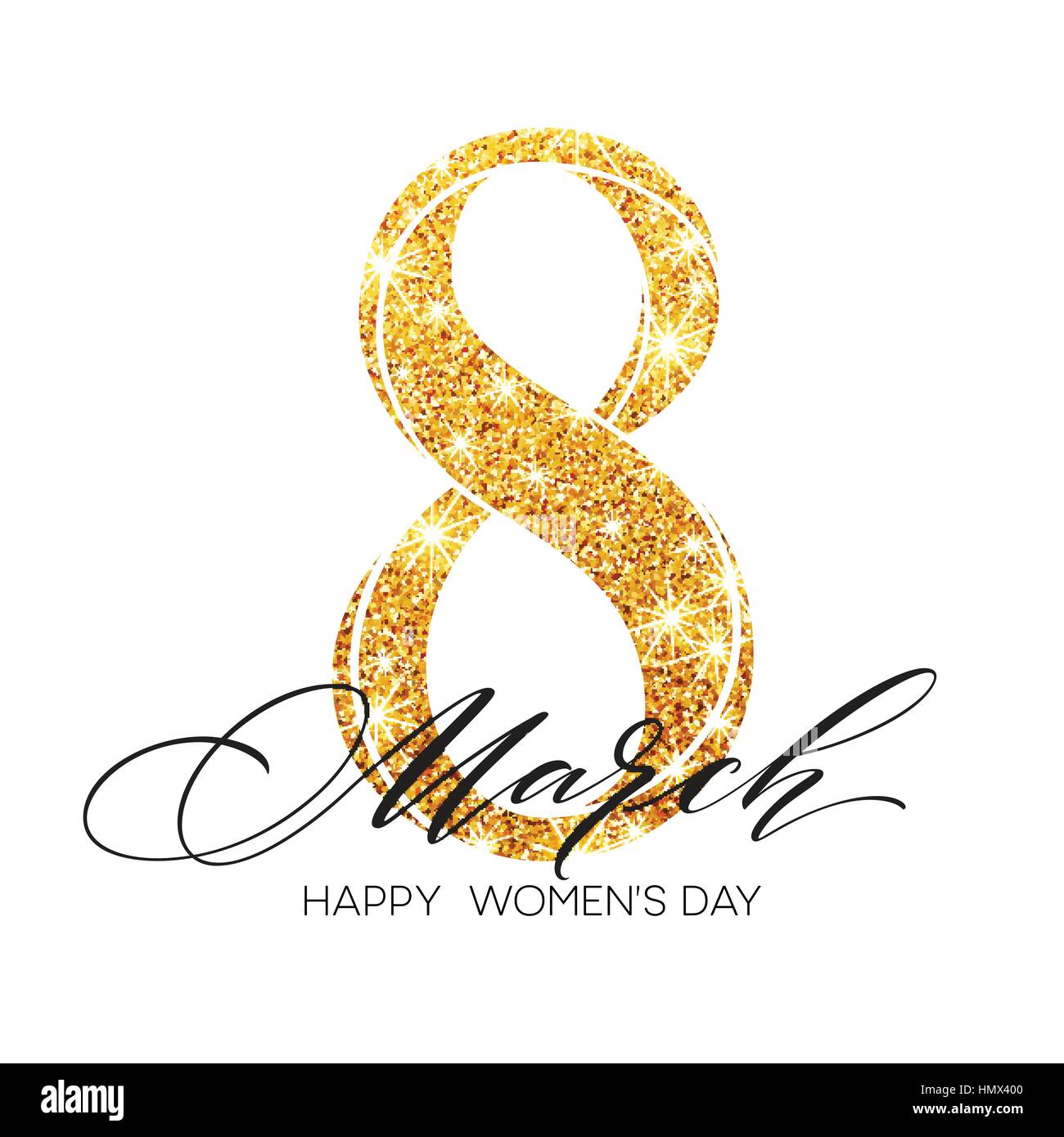 8. März-Feier mit acht Symbol gemacht von gold glitzernden glänzt. Womens Day Konzeptdesign. Vektor-illustration Stock Vektor