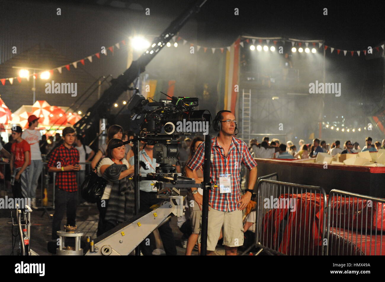 Kamera auf Jig am Set von Coca Cola Bewegung im Takt Olympic hinzufügen Stockfoto