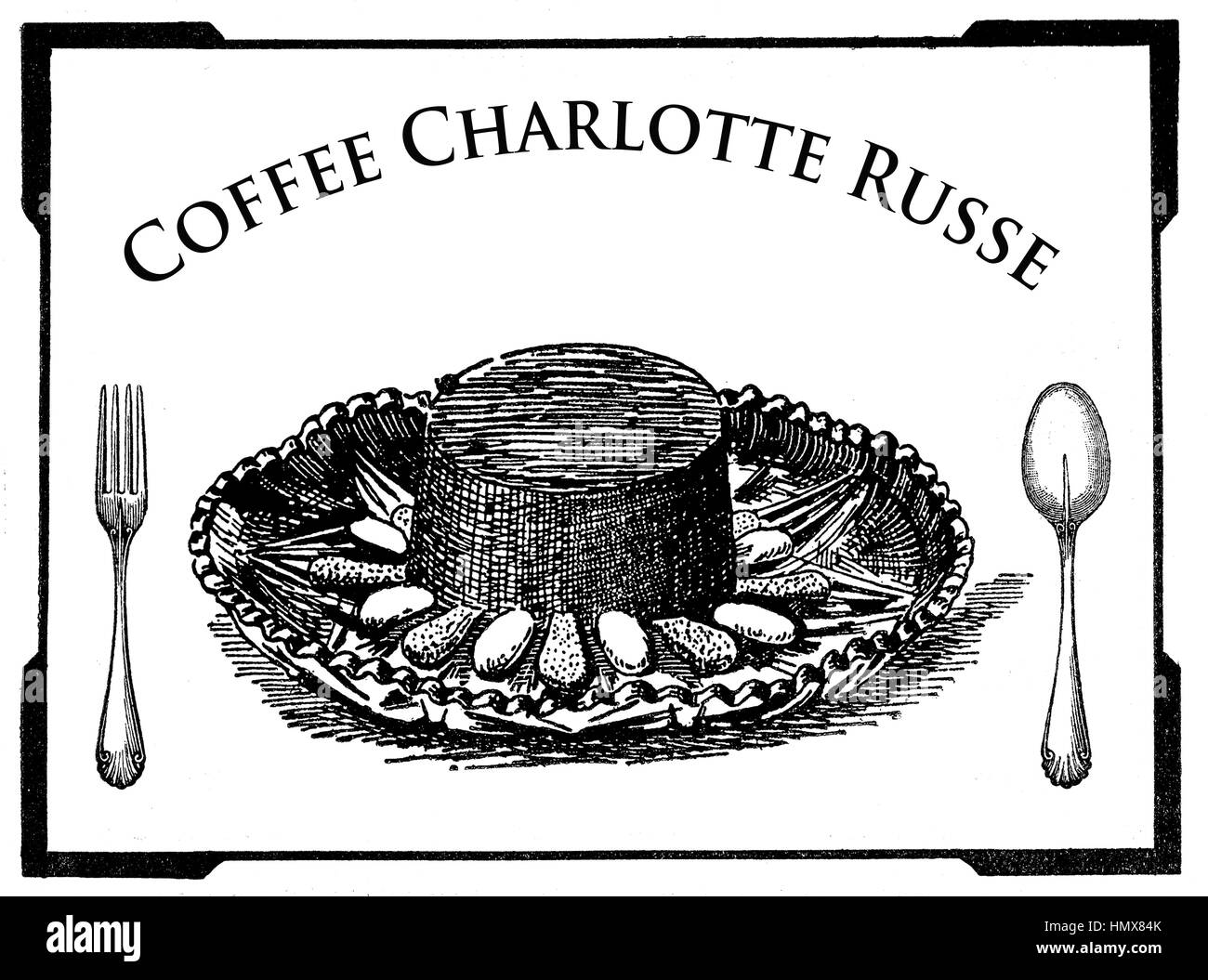 Vintage Küche Gravur, Art-deco-Dessert Präsentation: köstliche Kaffee Charlotte Russe Stockfoto