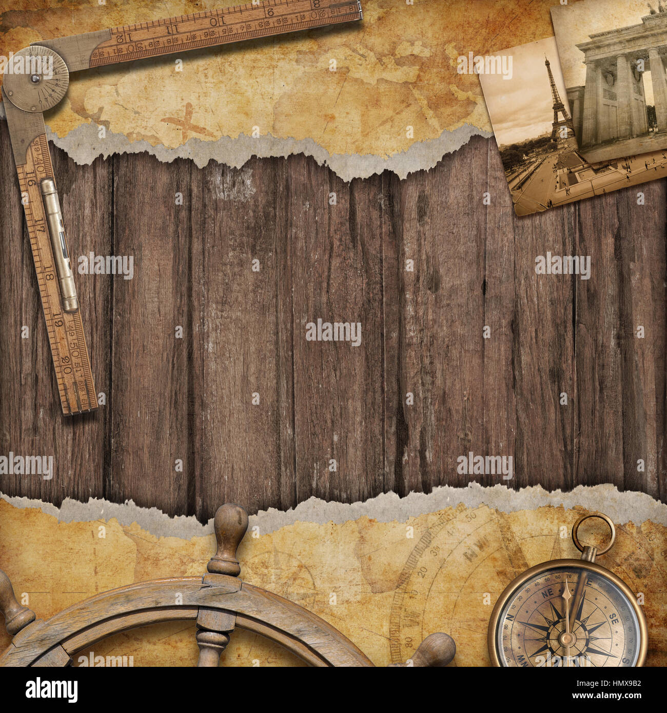 Alte Map-Hintergrund mit Kompass. Abenteuer oder Entdeckung Konzept. Stockfoto Alte Map-Hintergrund mit Kompass. Abenteuer oder Entdeckung Konzept. Stockfoto