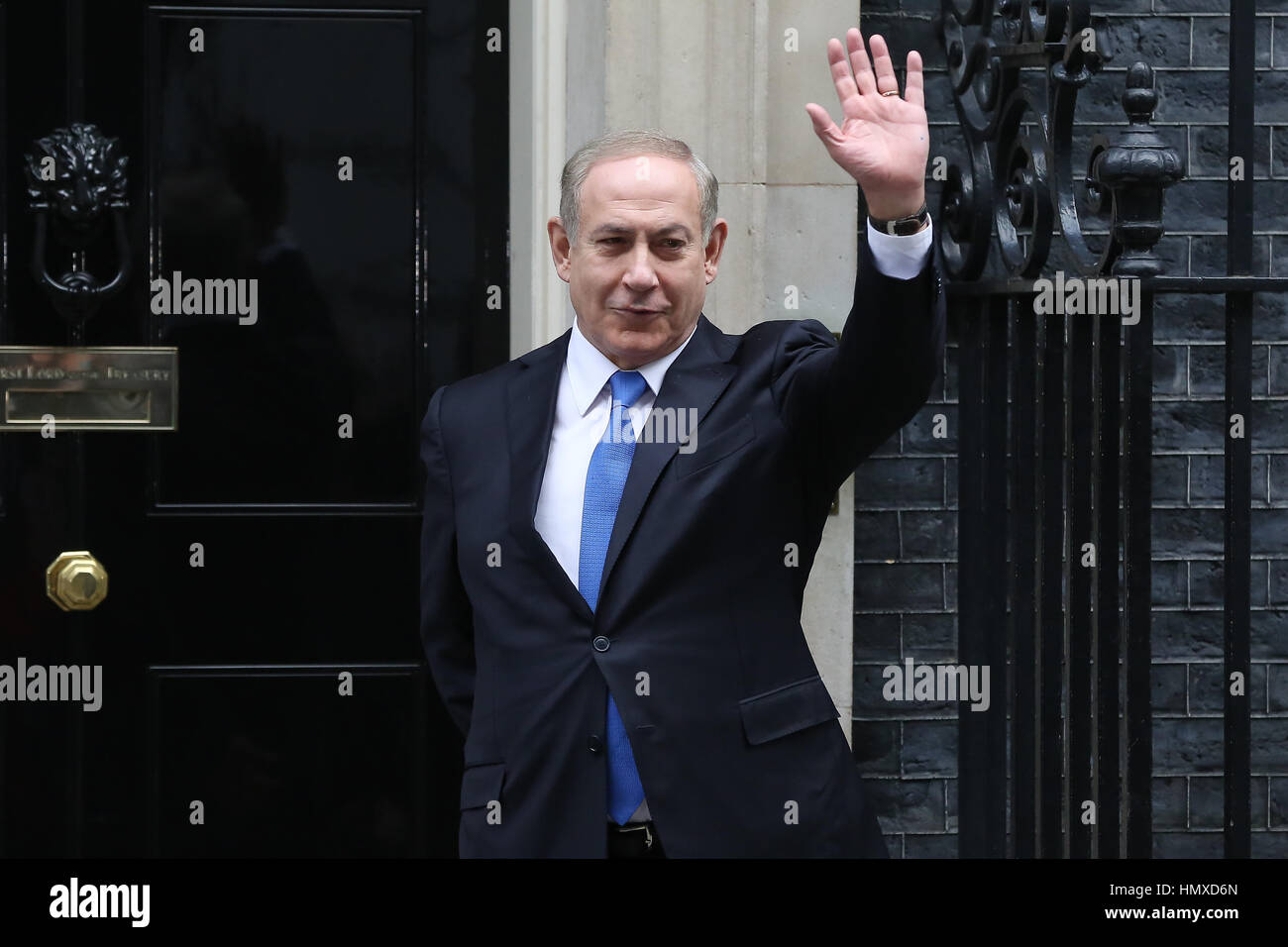 London, UK. 6. Februar 2017. Premierminister Benjamin Netanyahu Israel kommt in Downing Street Credit: Dinendra Haria/Alamy Live News Stockfoto