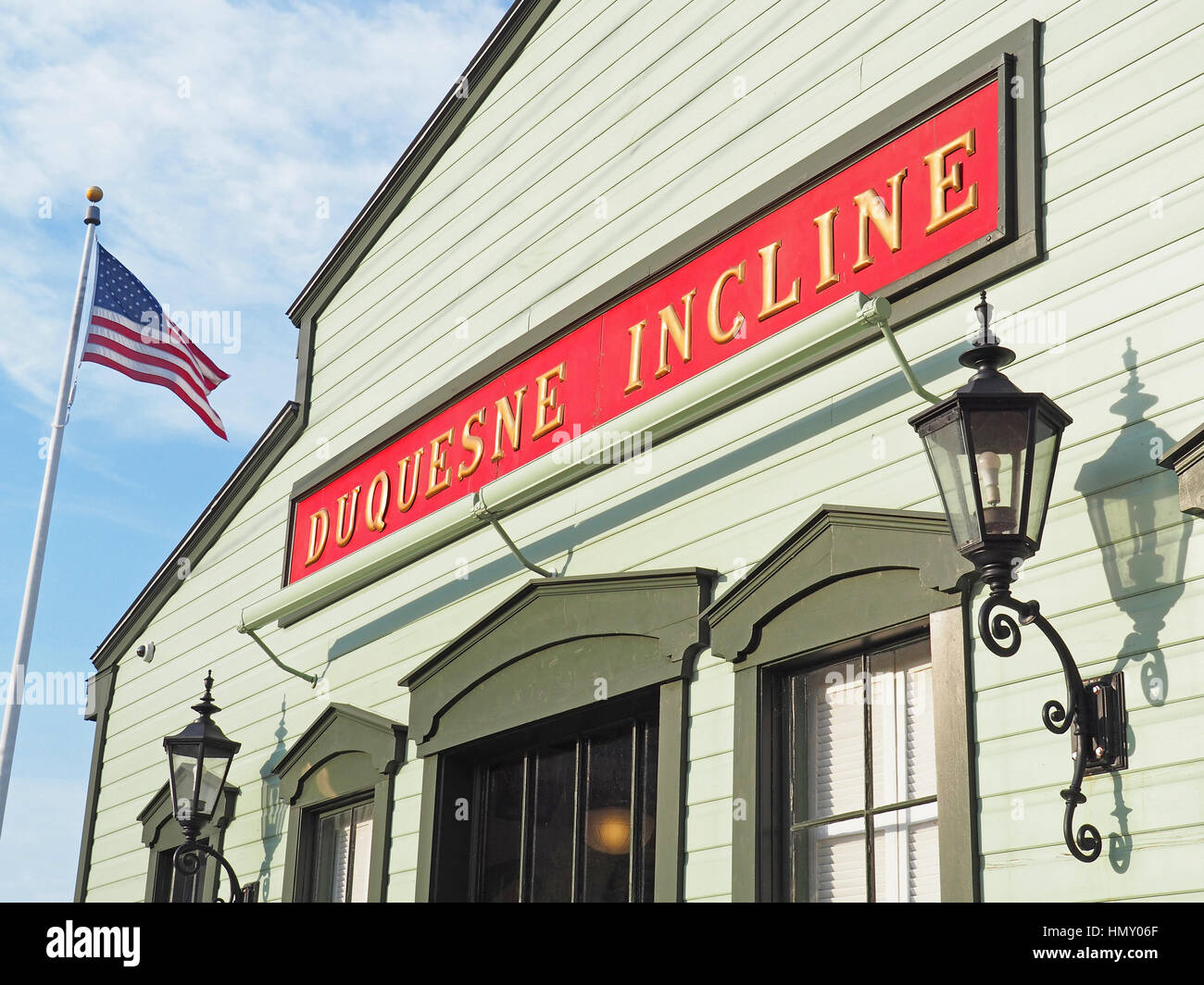 Duquesne Incline ist eine geneigte Bahn auf Mount Washington in Pittsburgh, in Betrieb seit 1877. Stockfoto