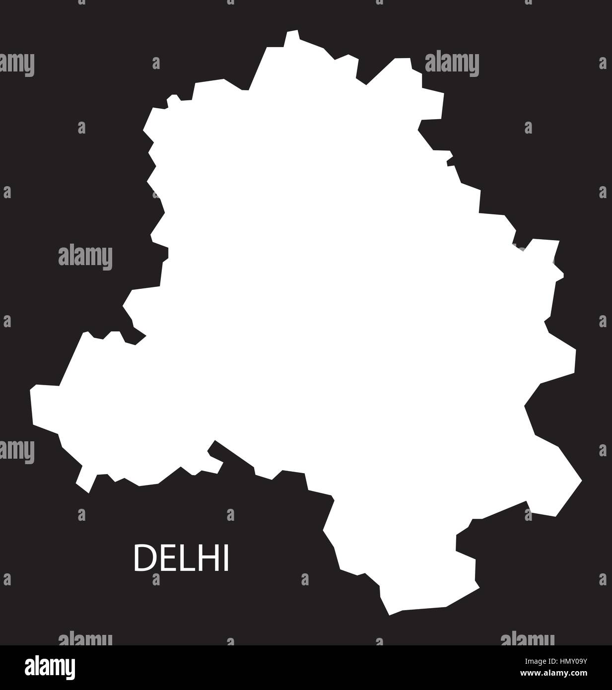 Delhi Indien Karte schwarz invertiert silhouette Stock Vektor