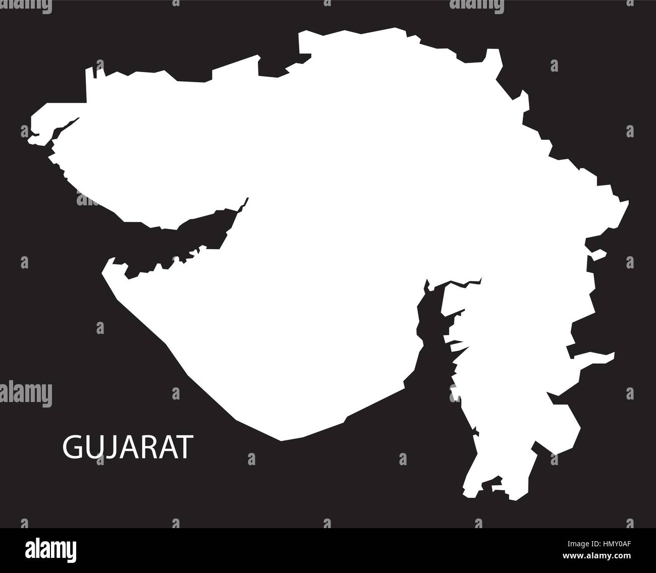 Gujarat Indien Karte schwarz invertiert silhouette Stock Vektor