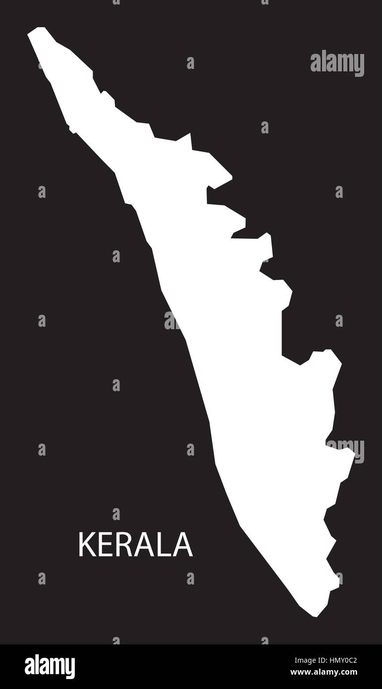 Kerala Indien Karte schwarz invertiert silhouette Stock Vektor