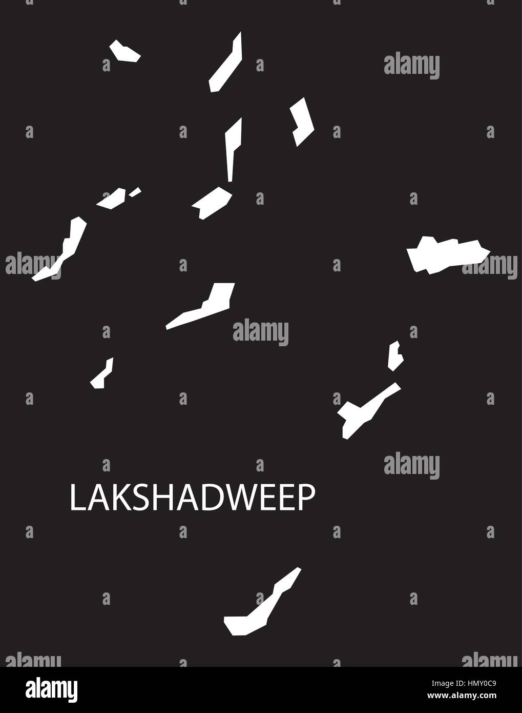 Lakshadweep Indien Karte schwarz invertiert silhouette Stock Vektor