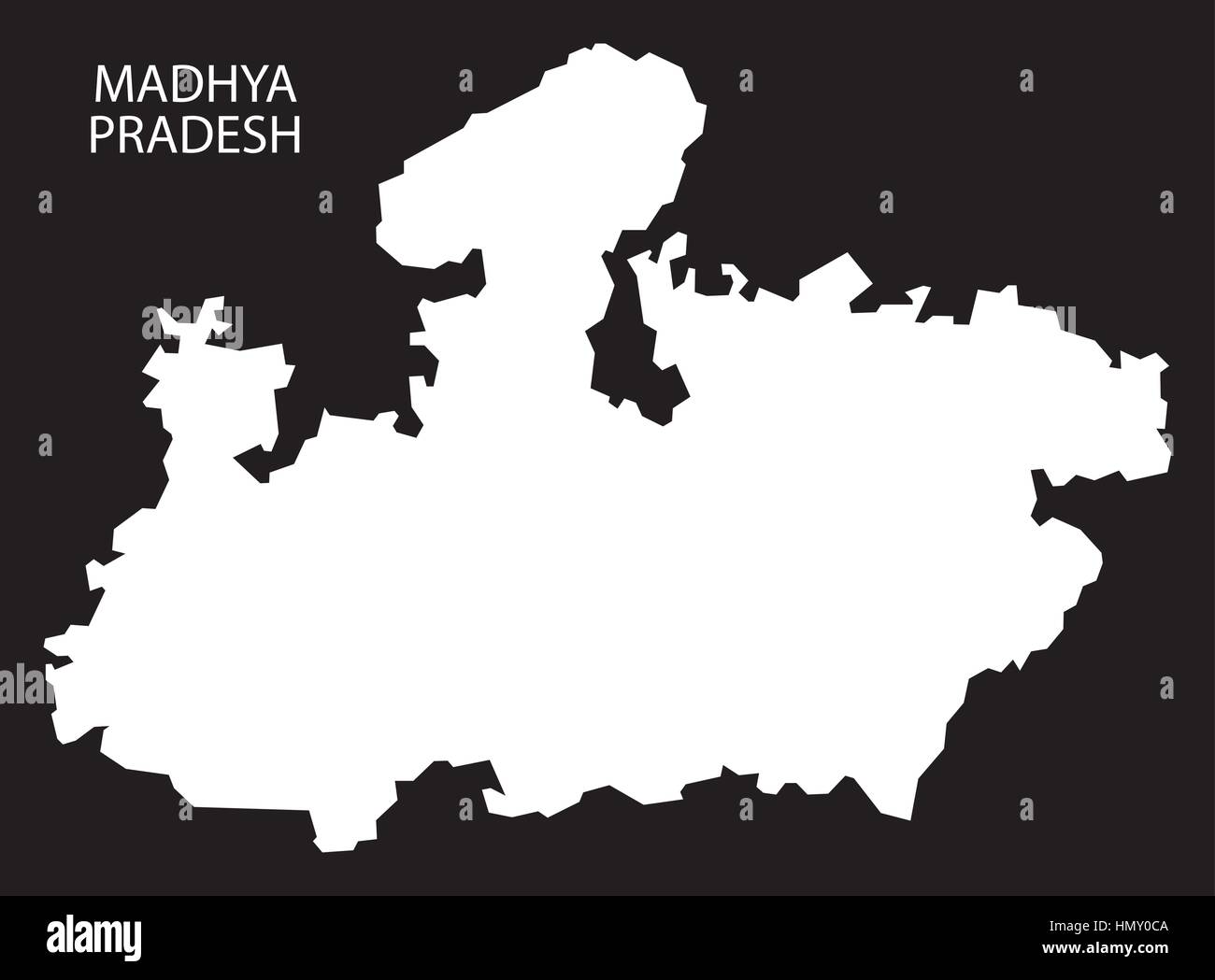 Madhya Pradesh Indien Karte schwarz invertiert silhouette Stock Vektor