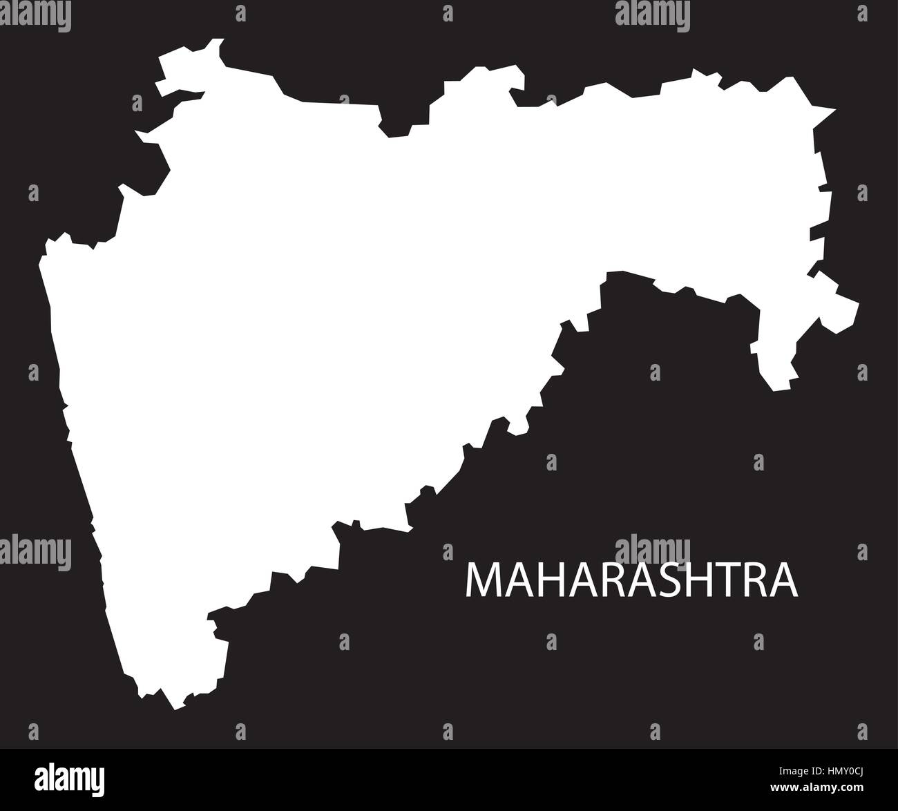 Maharashtra Indien Karte schwarz invertiert silhouette Stock Vektor