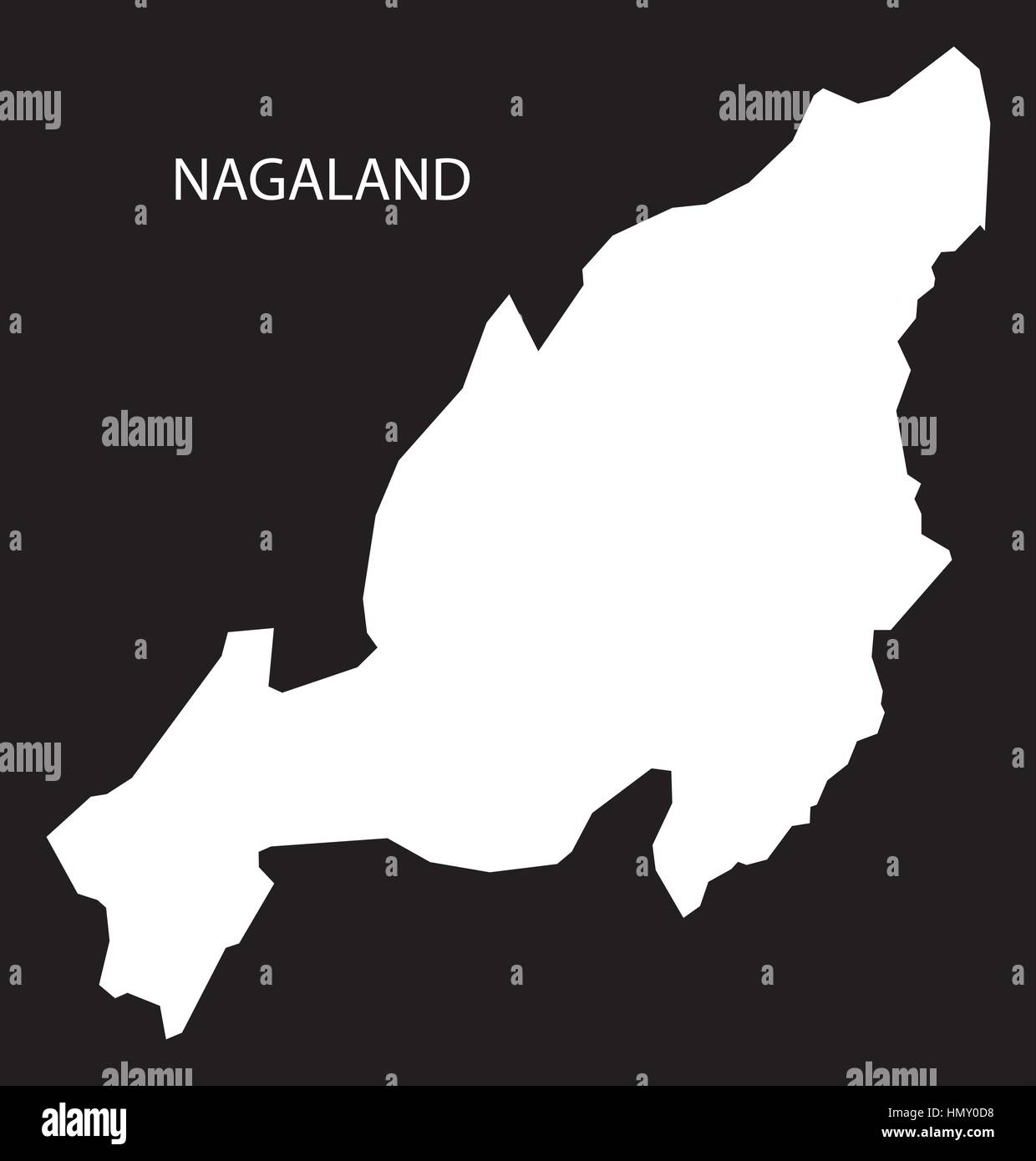 Nagaland Indien Karte schwarz invertiert silhouette Stock Vektor