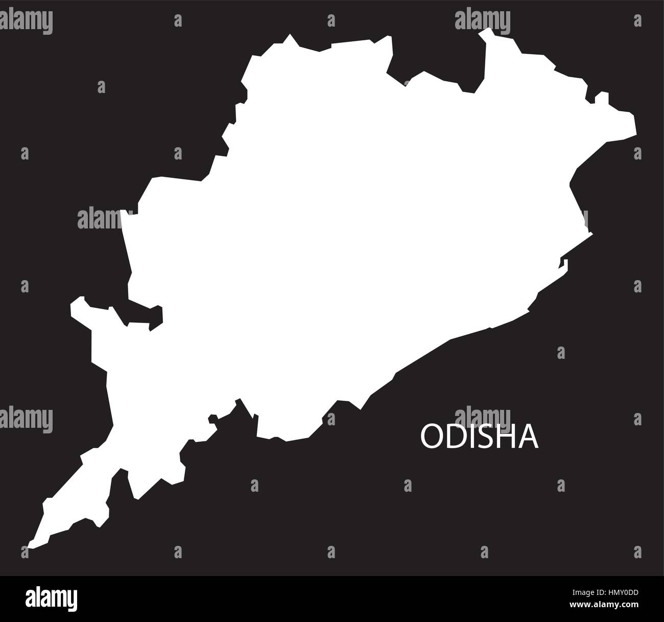 Odisha Indien Karte schwarz invertiert silhouette Stock Vektor