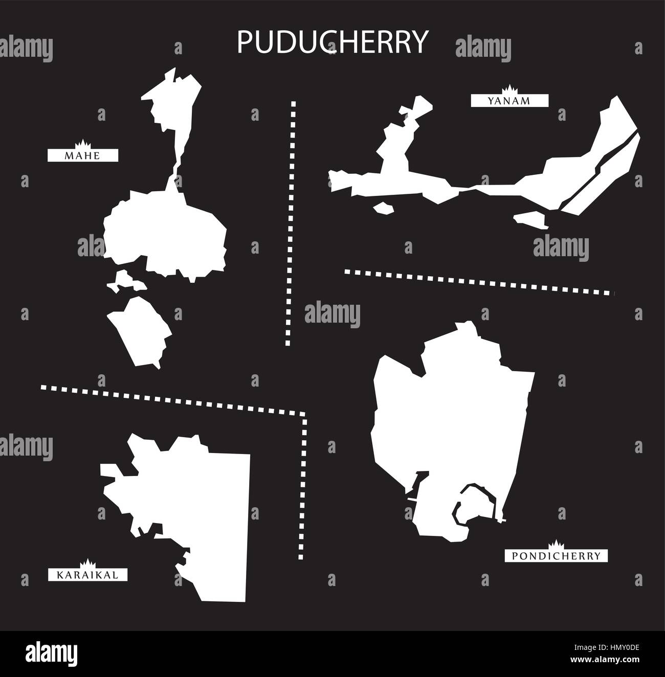 Puducherry Indien Karte schwarz invertiert silhouette Stock Vektor
