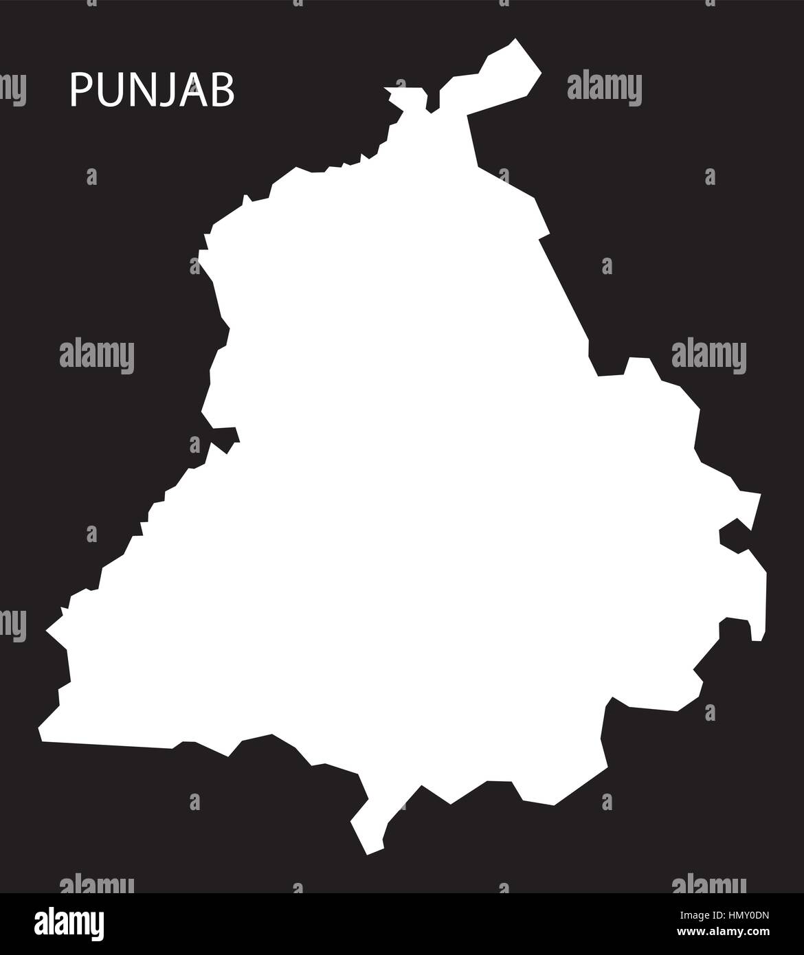 Punjab Indien Karte schwarz invertiert silhouette Stock Vektor