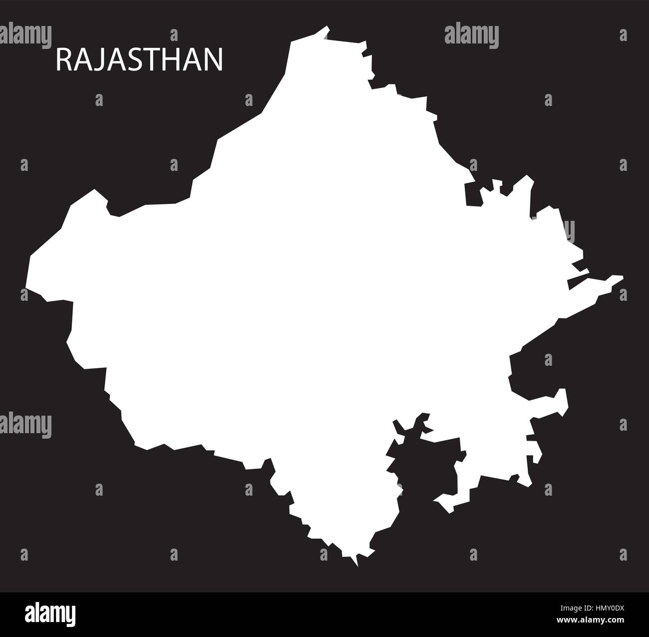 Rajasthan Indien Karte schwarz invertiert silhouette Stock Vektor