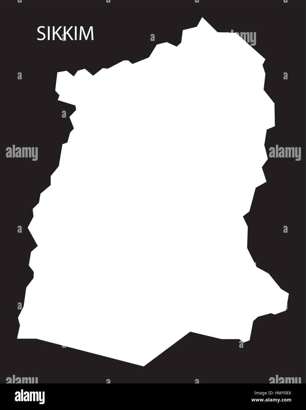 Sikkim Indien Karte schwarz invertiert silhouette Stock Vektor