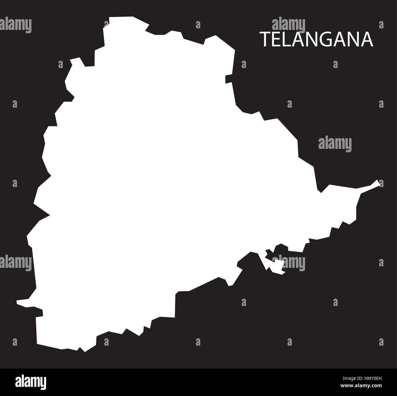 Telangana Indien Karte schwarz invertiert silhouette Stock Vektor