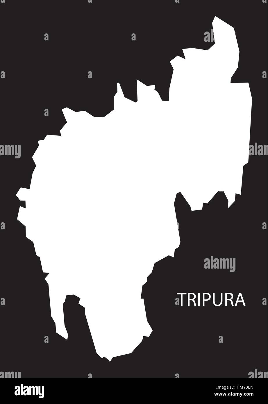 Tripura Indien Karte schwarz invertiert silhouette Stock Vektor