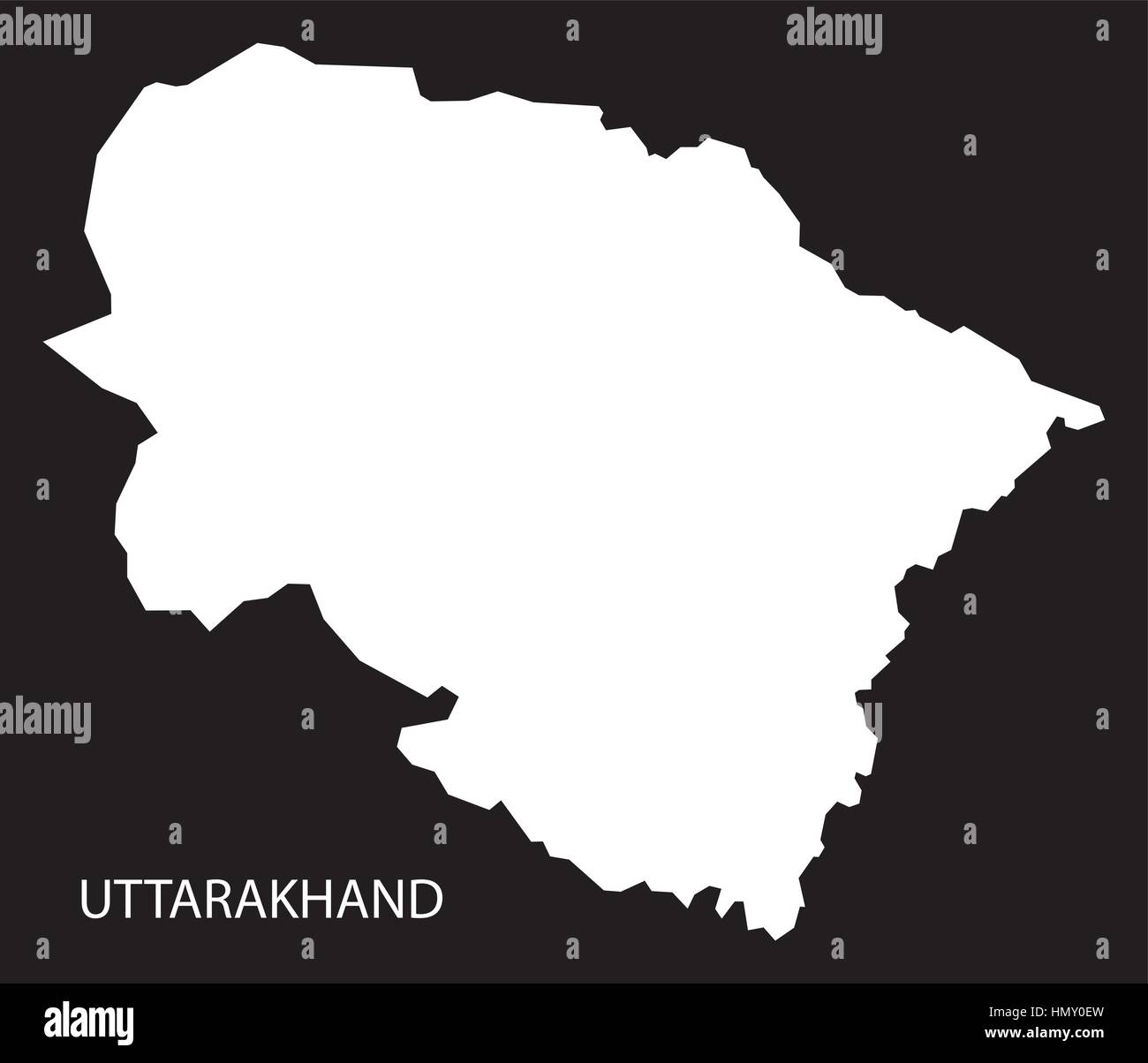Uttarakhand Indien Karte schwarz invertiert silhouette Stock Vektor