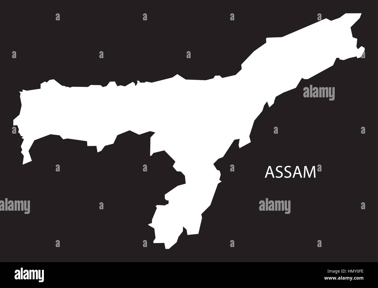 Assam Indien Karte schwarz invertiert silhouette Stock Vektor