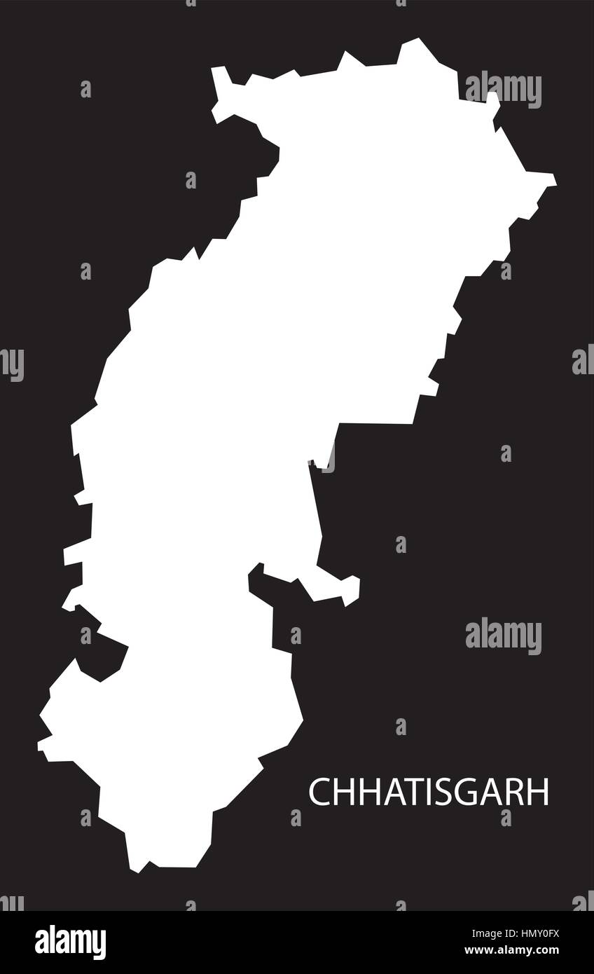 Chhatisgarh Indien Karte schwarz invertiert silhouette Stock Vektor