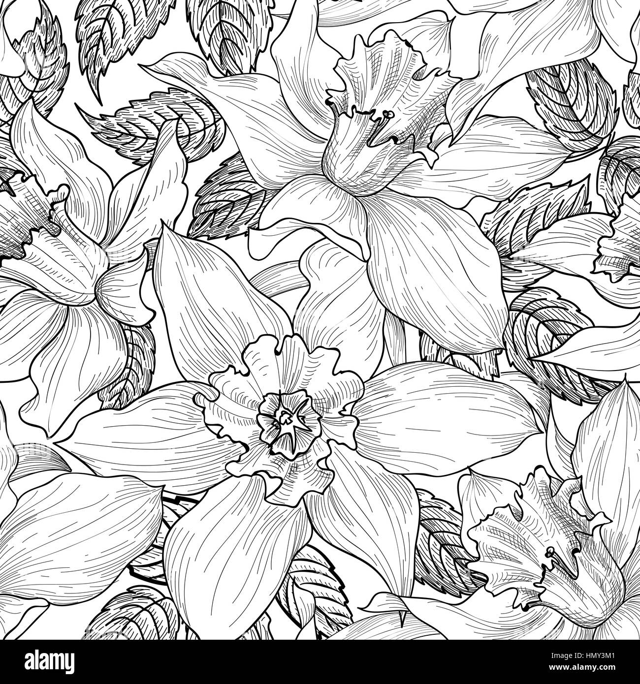 Florale nahtlose Muster. Blume doodle Hintergrund. florals Gravur Textur mit Blumen. Skizze fliesen Tapeten blühen Stock Vektor