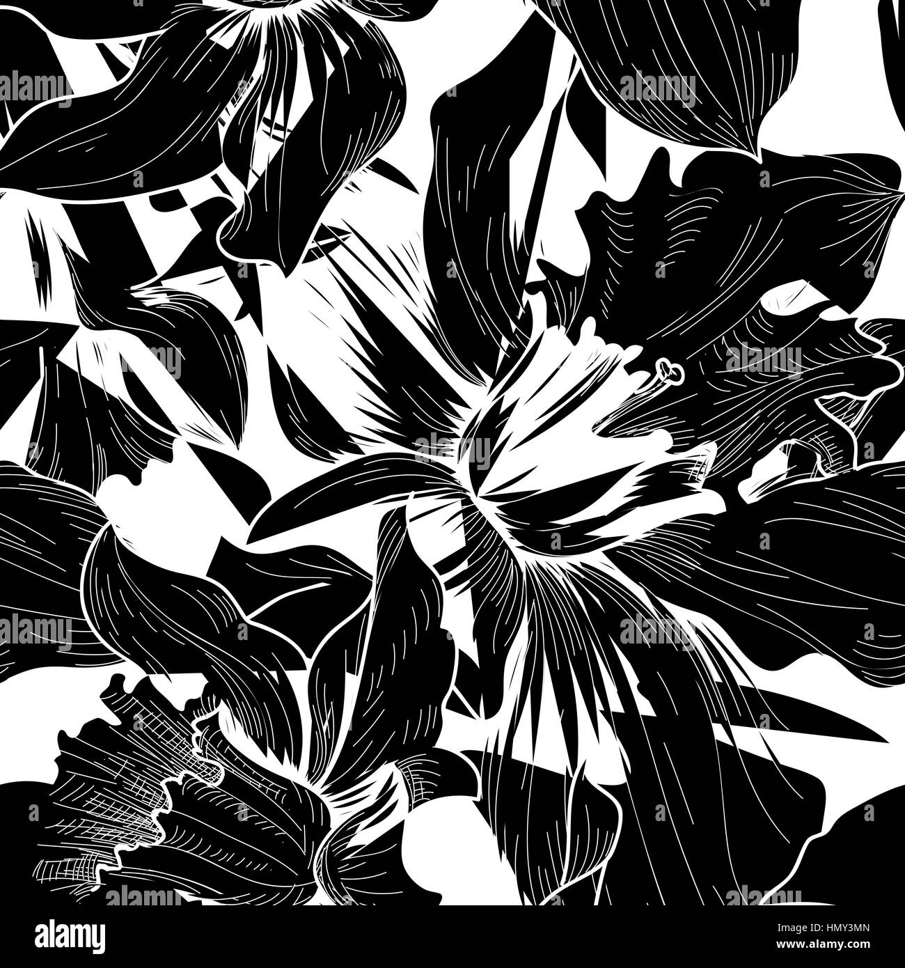 Florale nahtlose Muster. Blume schwarzen und weißen Hintergrund. florals Gravur Textur mit Blumen. Skizze fliesen Tapeten blühen Stock Vektor