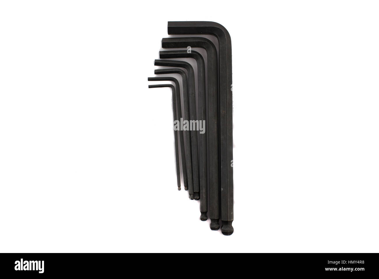 Inbusschlüssel Allen Wrench Set auf weißem Hintergrund Stockfoto
