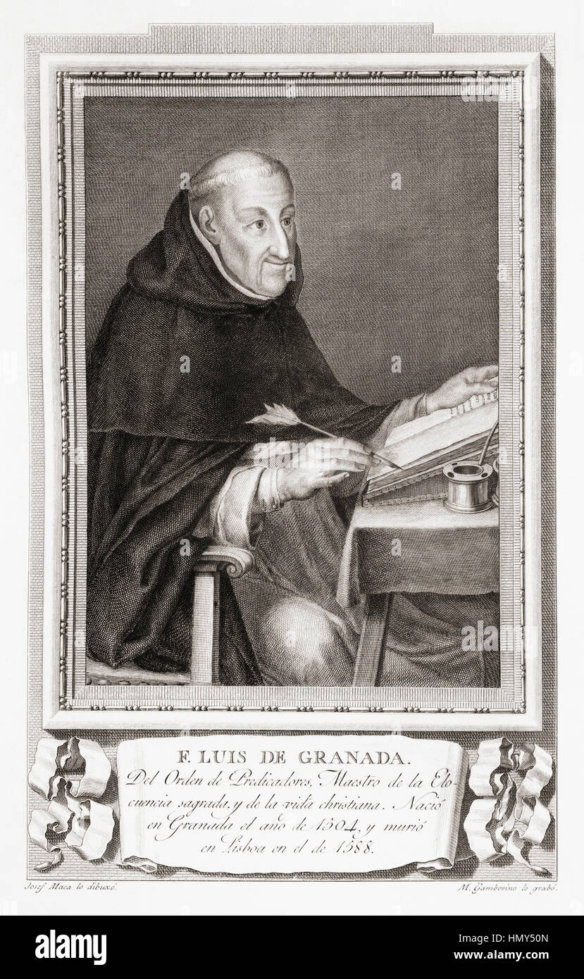 Der ehrwürdige Louis von Granada, 1505 – 1588.  Dominikanischer Mönch, Theologe, Schriftsteller und Prediger.  Nach einer Radierung in Retratos de Los Españoles Ilustres veröffentlicht Madrid, 1791 Stockfoto