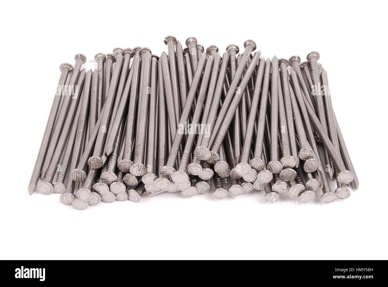 Neues Metall Nägel isolierten auf weißen Hintergrund Stockfoto