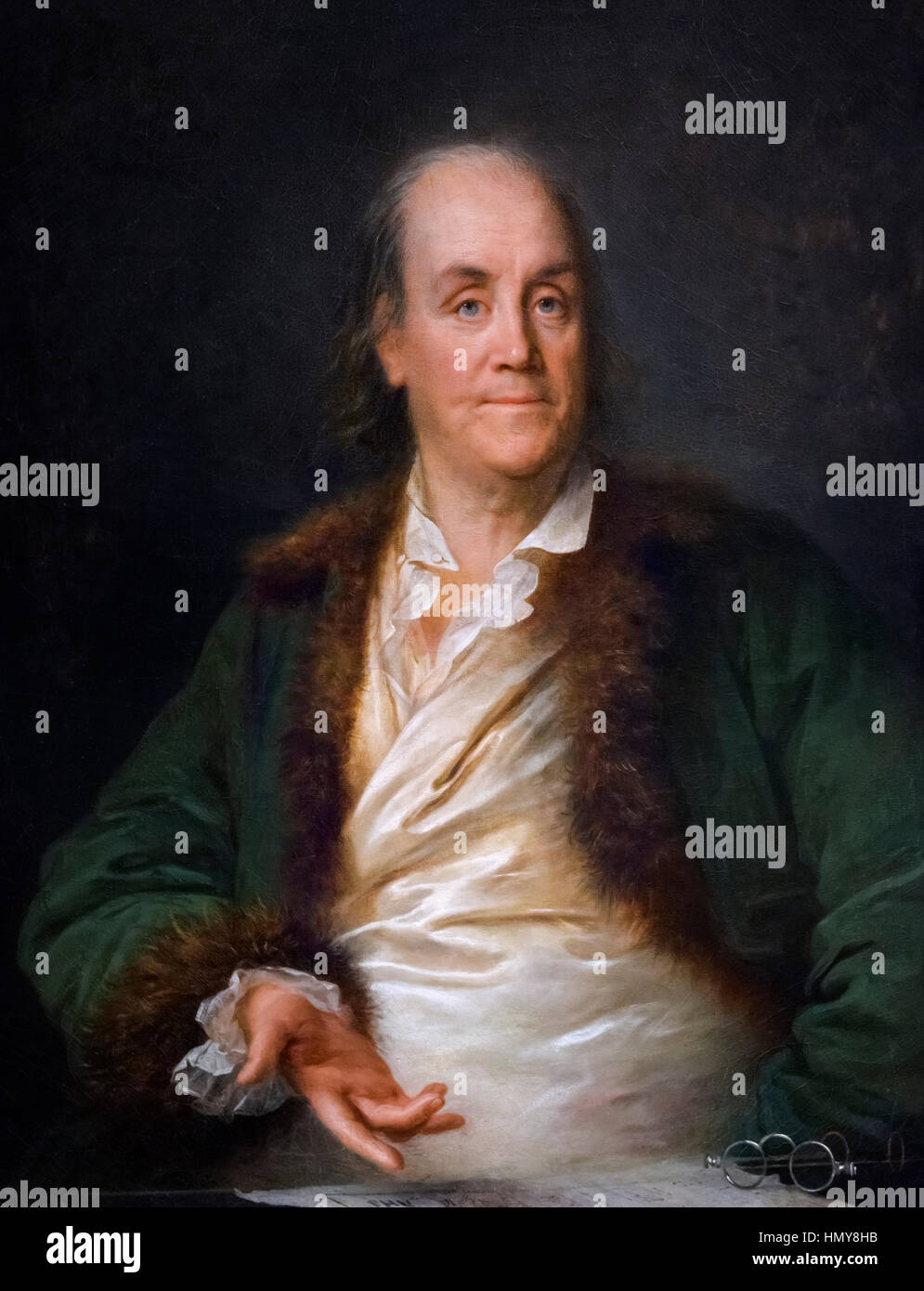 Benjamin Franklin, Porträt von Anne-Rosalie Bocquet Filleul, Öl auf Leinwand, c.1778/9 Stockfoto