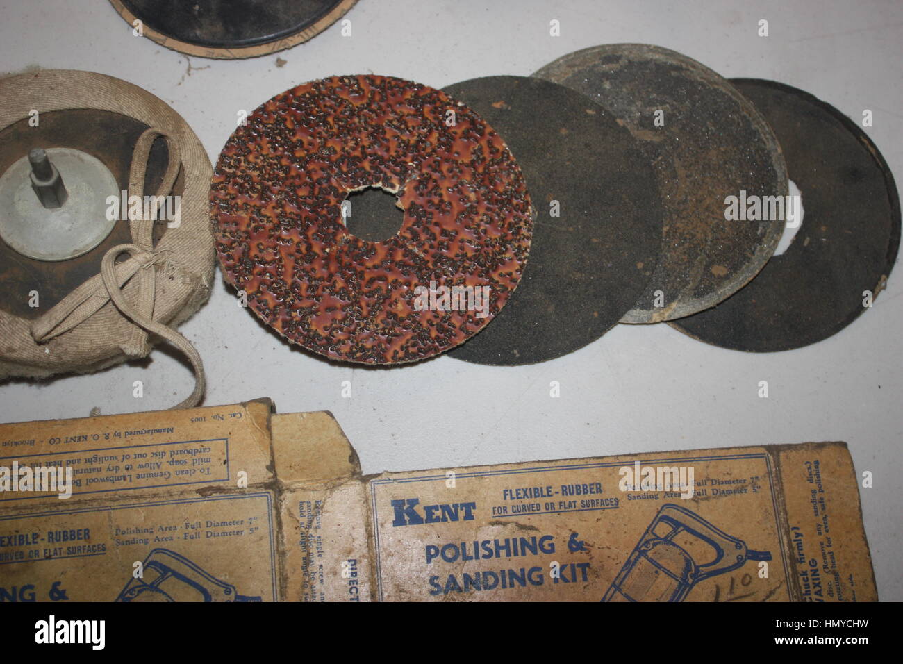 Vintage Kent Polieren Kit für Bohrmaschine Stockfoto