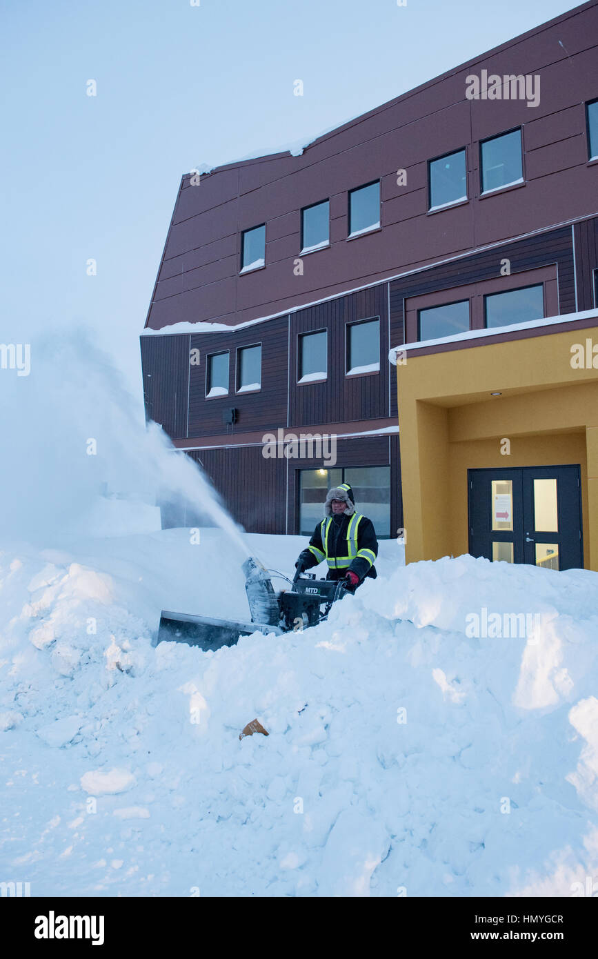 Schneeräumen, Northern Quebec Stockfoto