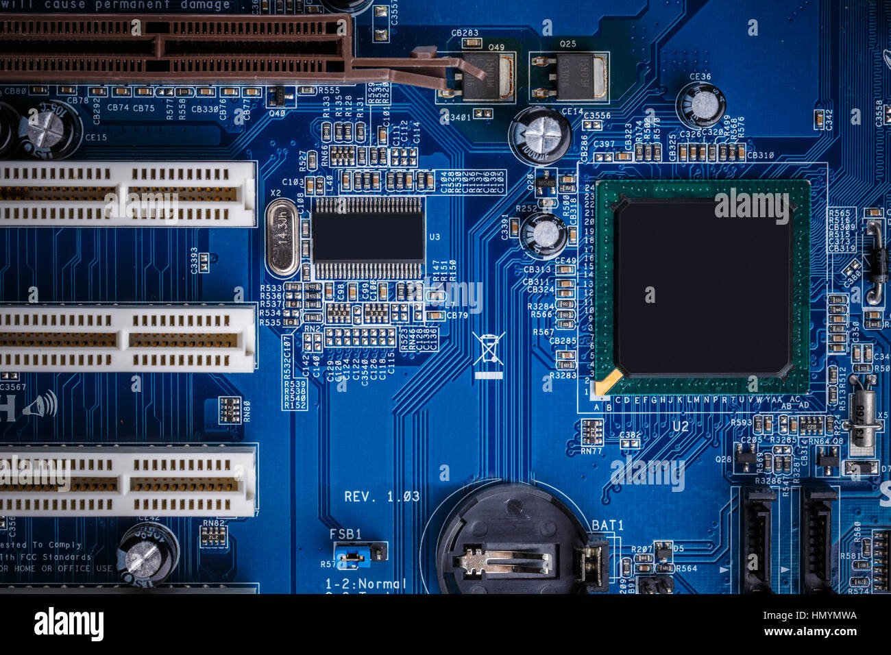 Blaue Elektronikplatine Nahaufnahme Schuss Stockfoto