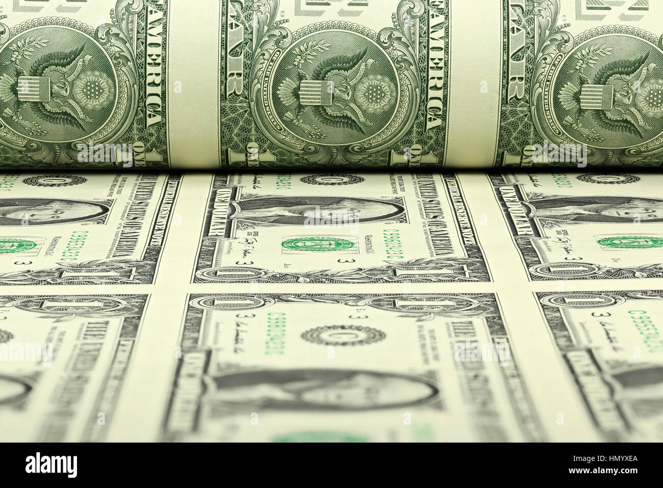 1 US-Dollar ungeschnittenen Blatt Stockfoto