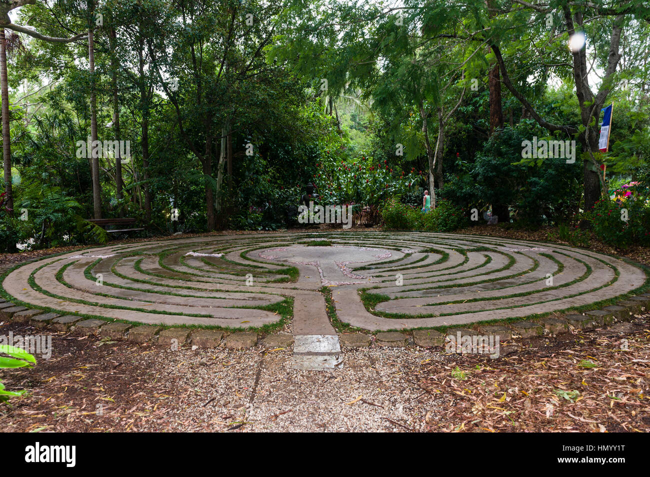 Ein Labyrinth Labyrinth in einem botanischen Garten. Stockfoto