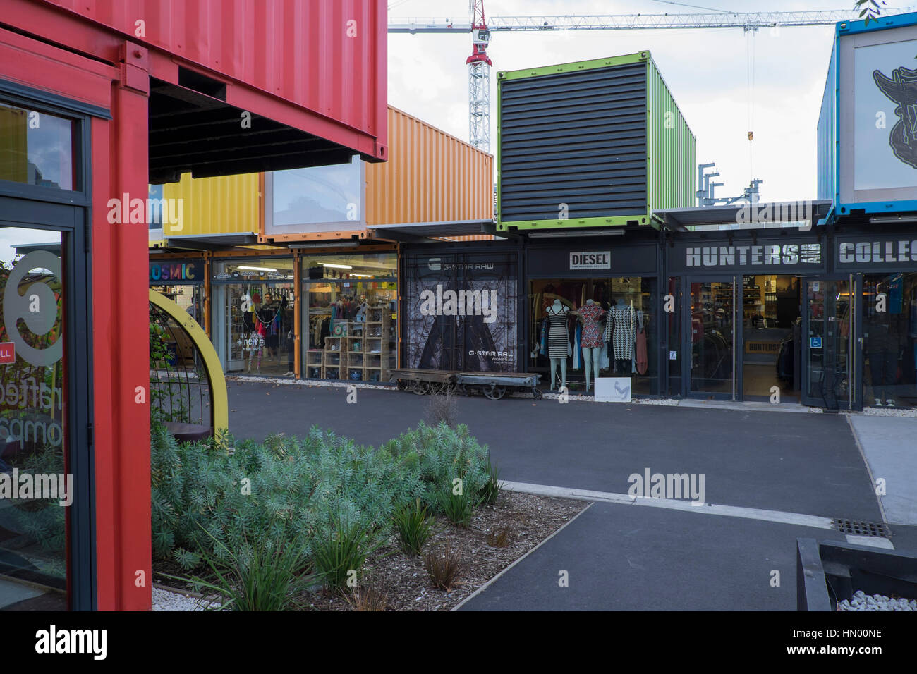 Container Einkaufszentrum Christchurch Neuseeland-temporäre beibehalten Räumlichkeiten, nachdem viele Unternehmen in Christchurch Erdbeben zerstört wurden Stockfoto