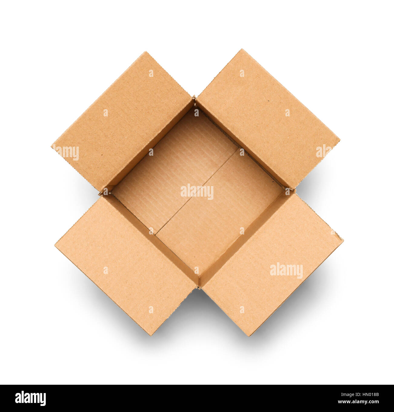 Öffnen Sie leere Pappschachtel, Isolated on White Background. Stockfoto