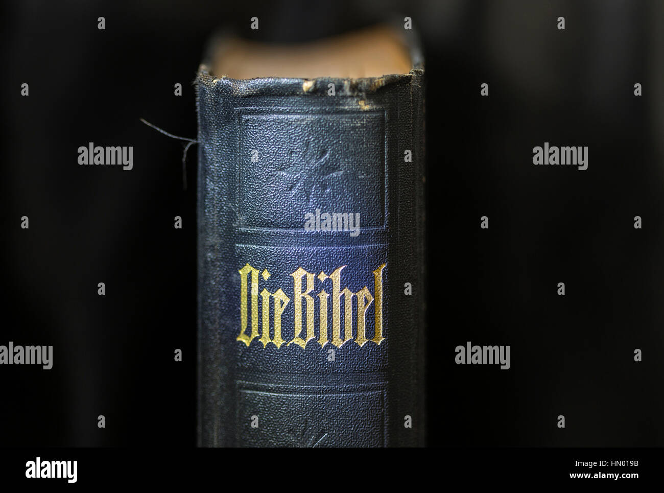 Wirbelsäule von einer alten Bibel, Deutschland Stockfoto