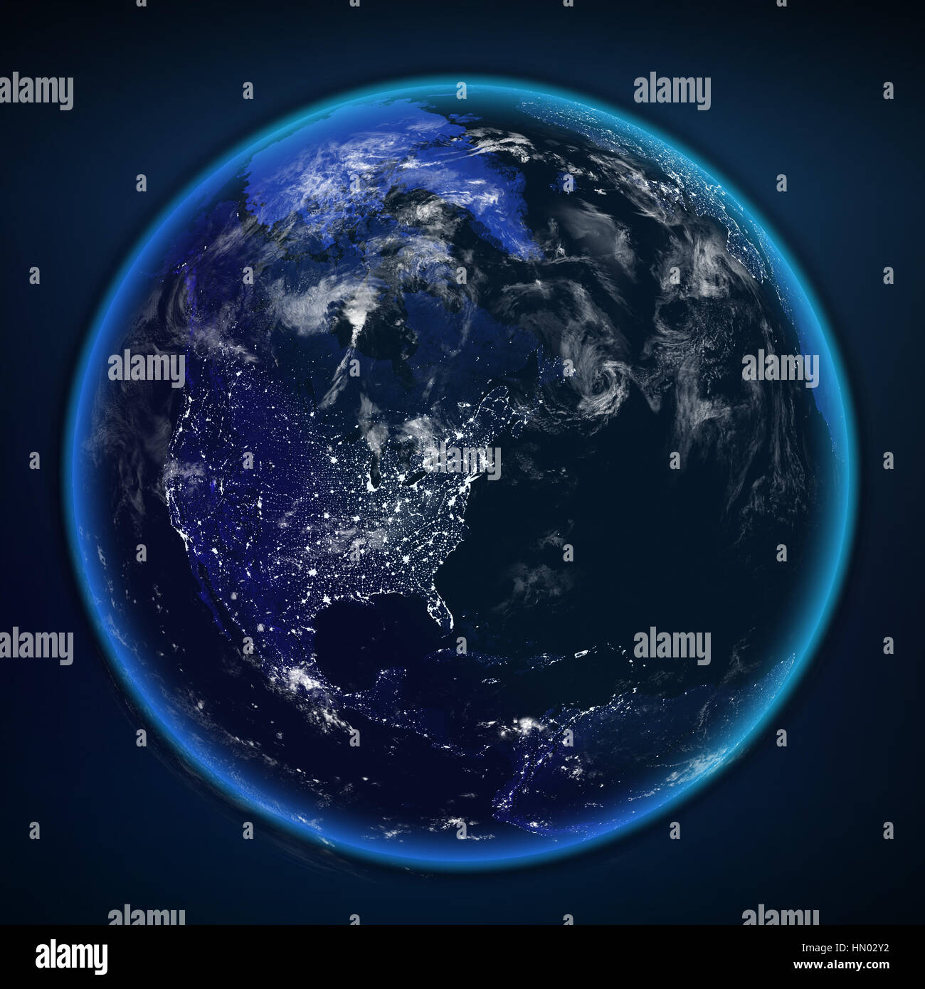 Planetenerde aus dem Weltraum in der Nacht Stockfoto