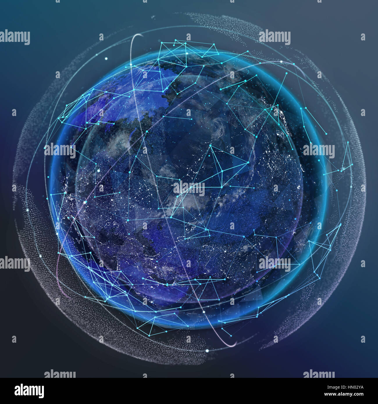 Globales Netzwerk Satellitentechnik der Erde Stockfoto