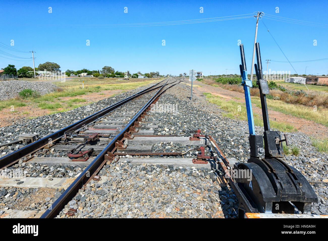 Punkte auf den Menindee Schienenverbindung gebaut 1927 auf der Strecke nach Broken Hill, New South Wales, NSW, Australien Stockfoto